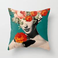HKM-954899 Abstract Floral Print Cushion Cover - Peach Skin Fabric, 45cm x 45cm