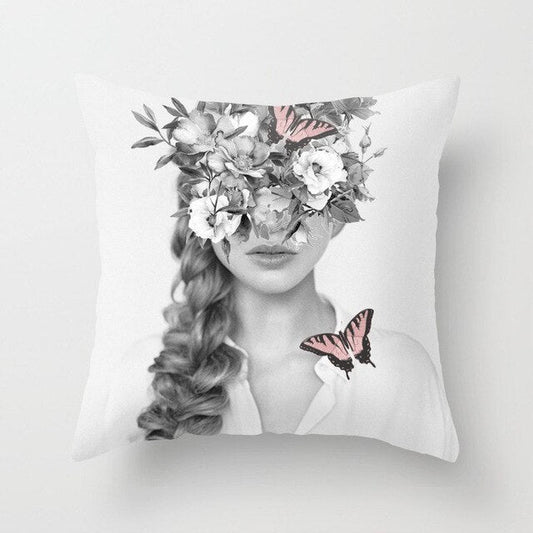 HKM-954899 Abstract Floral Print Cushion Cover - Peach Skin Fabric, 45cm x 45cm
