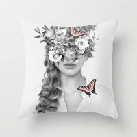 HKM-954899 Abstract Floral Print Cushion Cover - Peach Skin Fabric, 45cm x 45cm