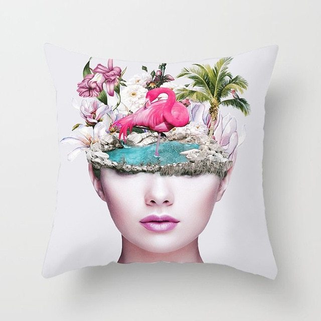 HKM-954899 Abstract Floral Print Cushion Cover - Peach Skin Fabric, 45cm x 45cm