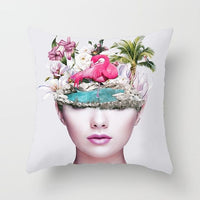HKM-954899 Abstract Floral Print Cushion Cover - Peach Skin Fabric, 45cm x 45cm