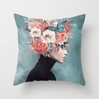 HKM-954899 Abstract Floral Print Cushion Cover - Peach Skin Fabric, 45cm x 45cm