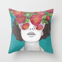 HKM-954899 Abstract Floral Print Cushion Cover - Peach Skin Fabric, 45cm x 45cm