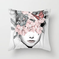 HKM-954899 Abstract Floral Print Cushion Cover - Peach Skin Fabric, 45cm x 45cm