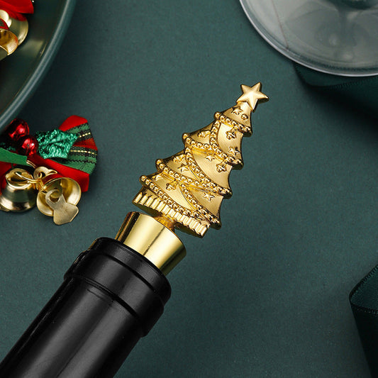 HKM-955283 Christmas Tree Lamp Wine Stopper in Gold and Silver - Zinc Alloy Fresh Seal