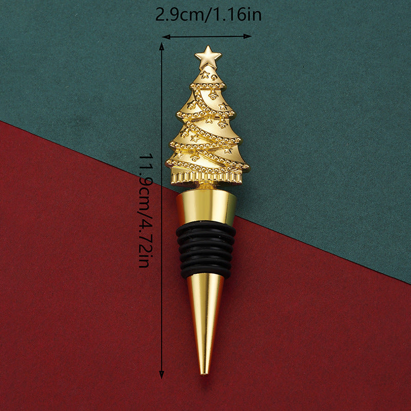 HKM-955283 Christmas Tree Lamp Wine Stopper in Gold and Silver - Zinc Alloy Fresh Seal