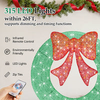 HKM-955475 LED Metal Christmas Wreath Decoration in Green and Yellow - 35 IN & 48 IN Options