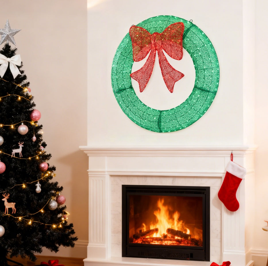 HKM-955475 LED Metal Christmas Wreath Decoration in Green and Yellow - 35 IN & 48 IN Options