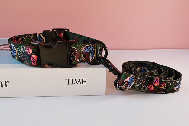HKM-955539 Ethnic Style Nylon Pet Collar and Leash Set for Outdoor Dog Walking