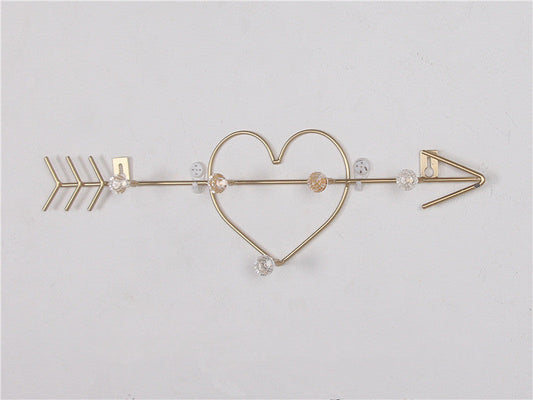 HKM-955603 Modern Iron Decorative Hook for Wall Hanging Coats, Hats, and Keys - Gold Heart Arrow Design
