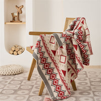 HKM-955667 Bohemian Geometric Pattern Tassel Blanket in Red, Yellow, and Gray – Multiple Sizes Available