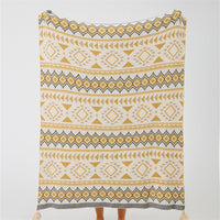 HKM-955667 Bohemian Geometric Pattern Tassel Blanket in Red, Yellow, and Gray – Multiple Sizes Available