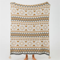 HKM-955667 Bohemian Geometric Pattern Tassel Blanket in Red, Yellow, and Gray – Multiple Sizes Available