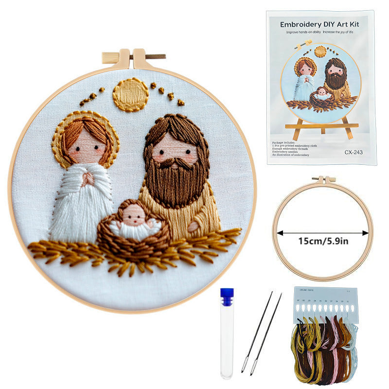 HKM-955667 Handmade Cross Embroidery DIY Kit - Landscape Design in Cotton and Linen, 24x24cm