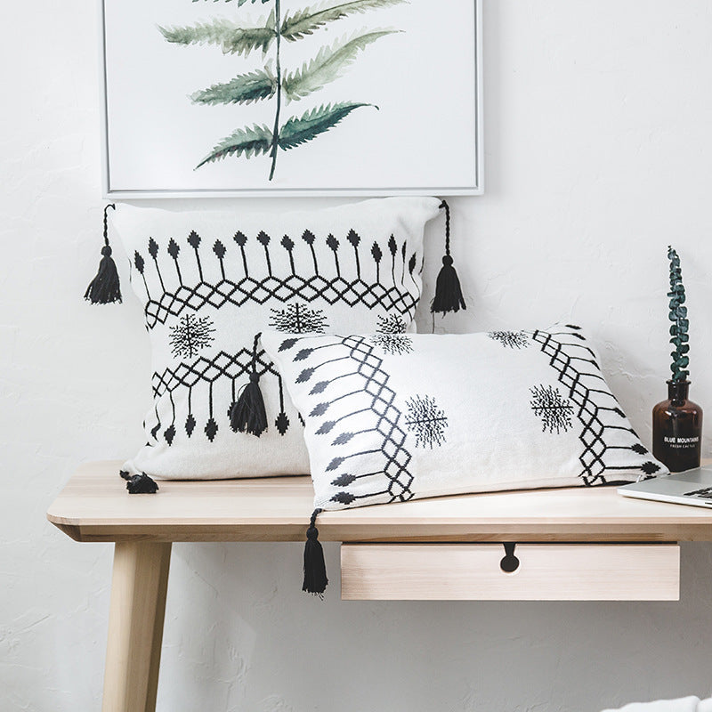 HKM-955667 Knitted Cotton Woolen Blanket with Geometric Pillowcases for Modern Home Décor