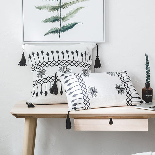 HKM-955667 Knitted Cotton Woolen Blanket with Geometric Pillowcases for Modern Home Décor