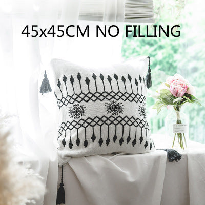 HKM-955667 Knitted Cotton Woolen Blanket with Geometric Pillowcases for Modern Home Décor
