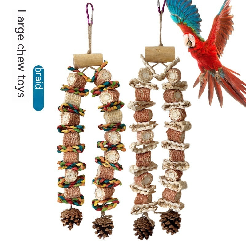 HKM-955923 Bird Grinding Biting Toy for Medium and Large Parrots - Natural Wooden Design