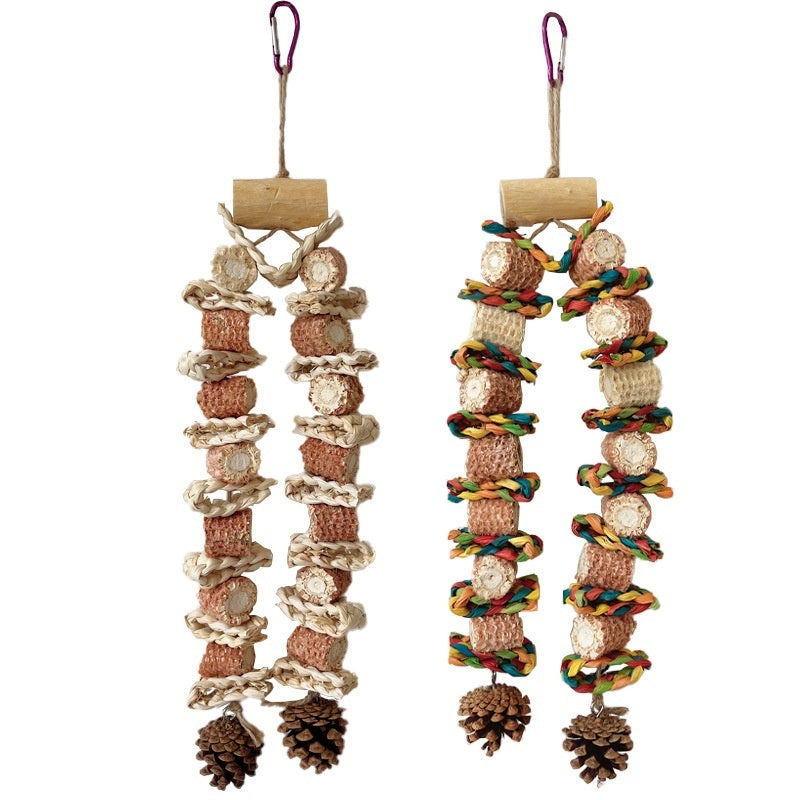 HKM-955923 Bird Grinding Biting Toy for Medium and Large Parrots - Natural Wooden Design