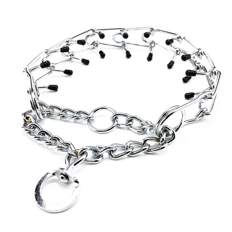 HKM-956499 Chrome Plated Dog Training Pinch Collar with Rubber Tips, Adjustable Sizes for Small to Large Dogs