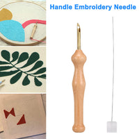 HKM-956499 Wooden Embroidery Needle Set with Threader - 14.8cm Poke Tool for Decorative Stitching