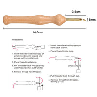 HKM-956499 Wooden Embroidery Needle Set with Threader - 14.8cm Poke Tool for Decorative Stitching