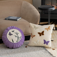 HKM-956627 Chinese Style Butterfly Embroidery Pillow in Beige, Black, and Purple - 45x45cm