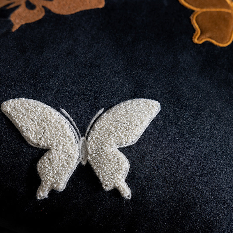 KTX-956627 Chinese Style Butterfly Embroidery Pillow in Beige, Black, and Purple - 45x45cm