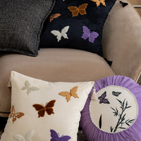 HKM-956627 Chinese Style Butterfly Embroidery Pillow in Beige, Black, and Purple - 45x45cm
