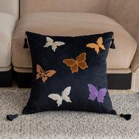 HKM-956627 Chinese Style Butterfly Embroidery Pillow in Beige, Black, and Purple - 45x45cm