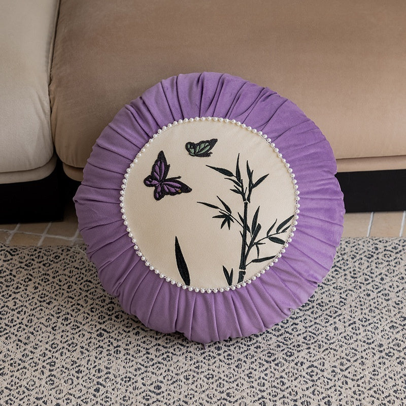 KTX-956627 Chinese Style Butterfly Embroidery Pillow in Beige, Black, and Purple - 45x45cm