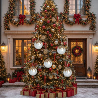 HKM-956627 Set of 6 3.9 Inch Glass Christmas Tree Ornaments with Shimmering Glitter Designs
