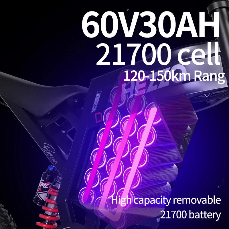 KTX-956755 3000W Electric Cross Bike, 60V 30Ah Ebike, 20-Inch, 70KM/H Speed, Hydraulic Disc Brake, Detachable Battery