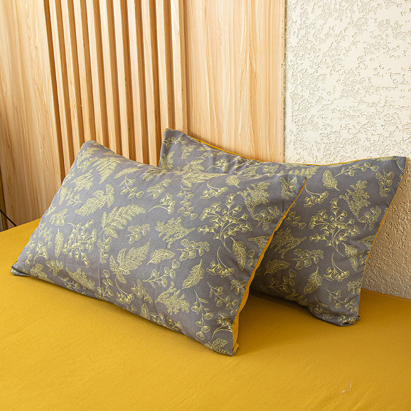 HKM-956819 Red Korean Style Washed Cotton Linen Pillowcase, 48x74cm