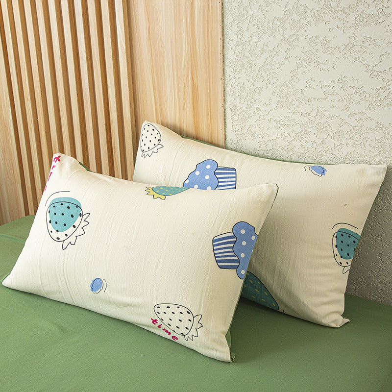 HKM-956819 Red Korean Style Washed Cotton Linen Pillowcase, 48x74cm