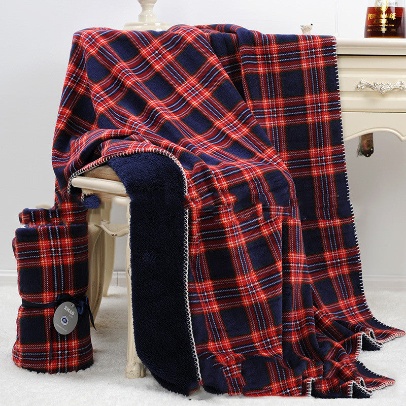 HKM-956819 Red Plaid Flannel Sofa Blanket for Cozy Office Breaks - Available in Multiple Sizes