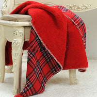 HKM-956819 Red Plaid Flannel Sofa Blanket for Cozy Office Breaks - Available in Multiple Sizes