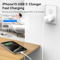 HKM-957011 6FT USB-C to Lightning Cable with Dual Fast Chargers for iPhone 15, 14, 13, 12, 11, SE, AirPods