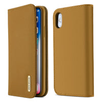 HKM-957075 Clamshell Flip Card Protector for Apple Mobile Phones - Durable Cowhide, PU, and TPU Materials