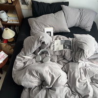 HKM-957139 Super Soft Washed Cotton Four-Piece Bedding Set in Solid Colors for Various Bed Sizes