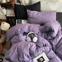 HKM-957139 Super Soft Washed Cotton Four-Piece Bedding Set in Solid Colors for Various Bed Sizes