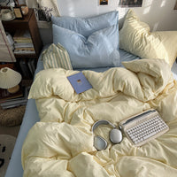 HKM-957139 Super Soft Washed Cotton Four-Piece Bedding Set in Solid Colors for Various Bed Sizes