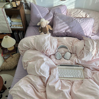 HKM-957139 Super Soft Washed Cotton Four-Piece Bedding Set in Solid Colors for Various Bed Sizes