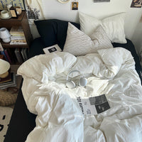 HKM-957139 Super Soft Washed Cotton Four-Piece Bedding Set in Solid Colors for Various Bed Sizes