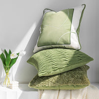 HKM-957267 Geometric Pattern Green Three-Dimensional Pleated Square Pillow Cover for Living Room