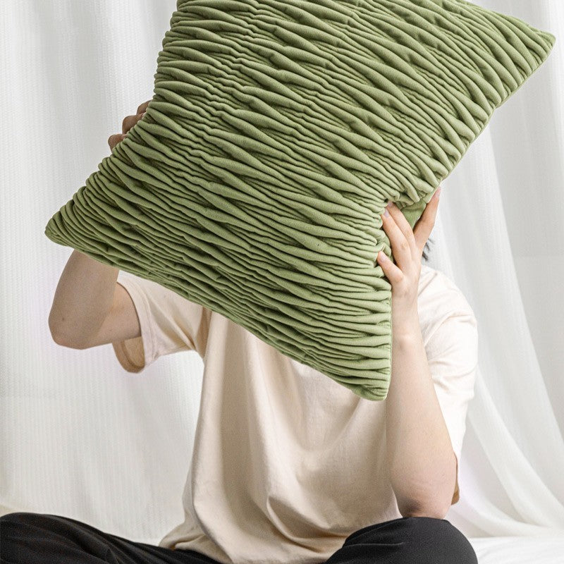 HKM-957267 Geometric Pattern Green Three-Dimensional Pleated Square Pillow Cover for Living Room