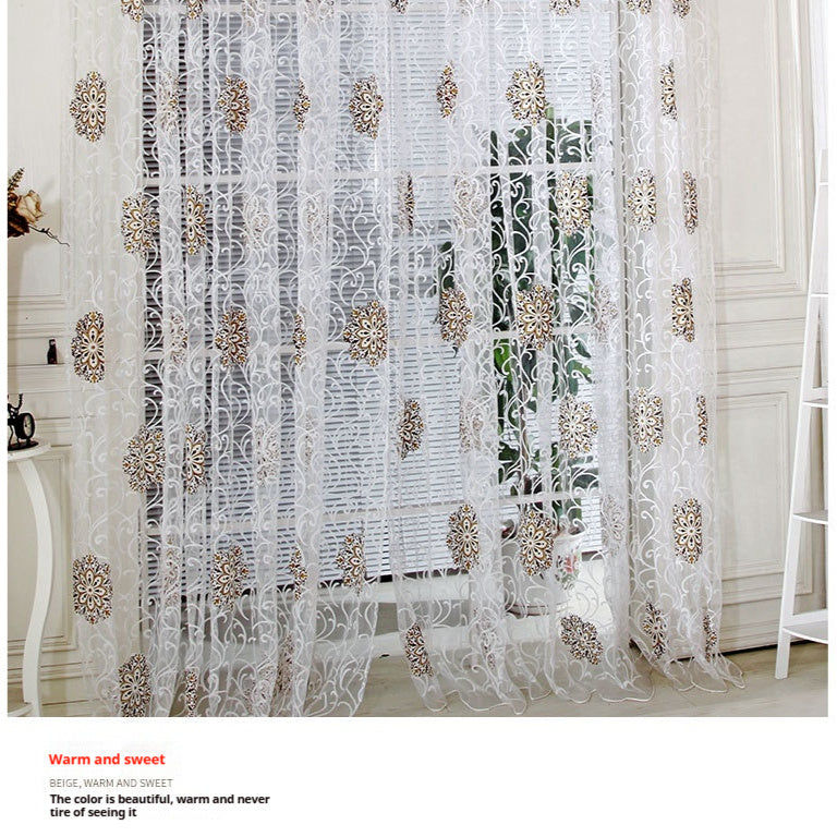 HKM-957523 Floral Patterned Light-Filtering Bedroom Curtain - Brown, Purple, Green, Polyester, 1x2m