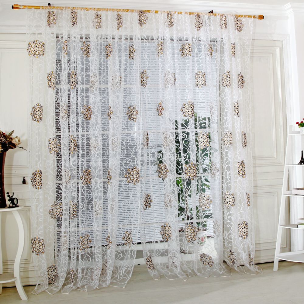 HKM-957523 Floral Patterned Light-Filtering Bedroom Curtain - Brown, Purple, Green, Polyester, 1x2m