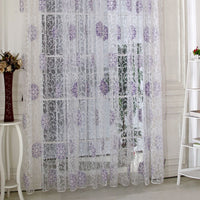 HKM-957523 Floral Patterned Light-Filtering Bedroom Curtain - Brown, Purple, Green, Polyester, 1x2m