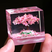 HKM-957587 Cherry Tree Night Light - Handmade USB Bedside Ornament with Resin and Pearlescent Powder